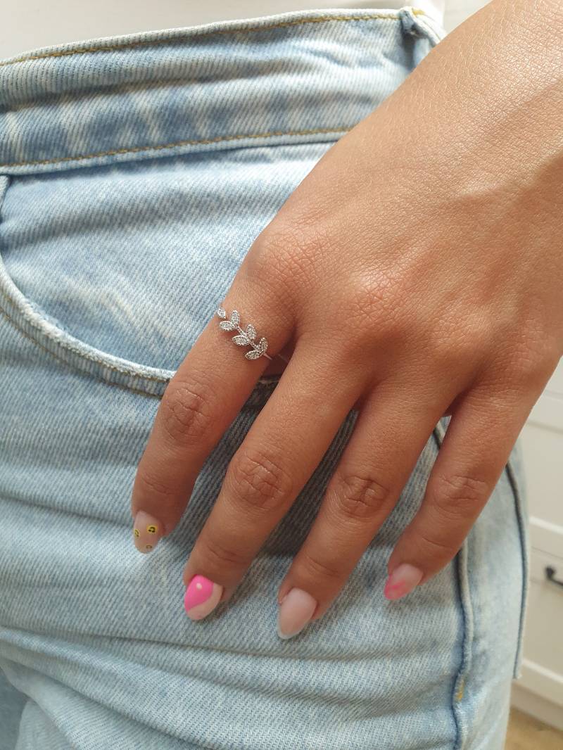 Silber Blatt Ring - Lorbeerblatt Zweig Sterling Wrap Einstellbar Ring-Cz Ring-Offener Cz Diamanten Manschette von MoonliDesigns