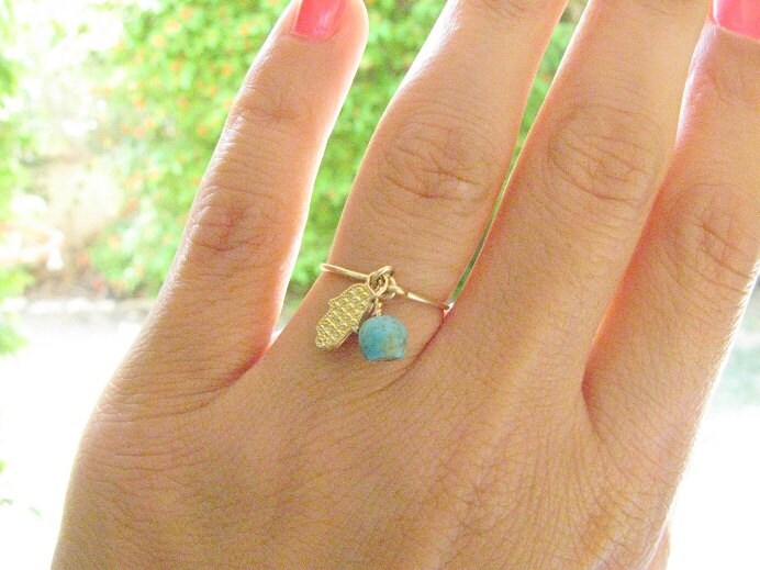 Dünner Hamsa Ring - Türkis Hand Handring von MoonliDesigns