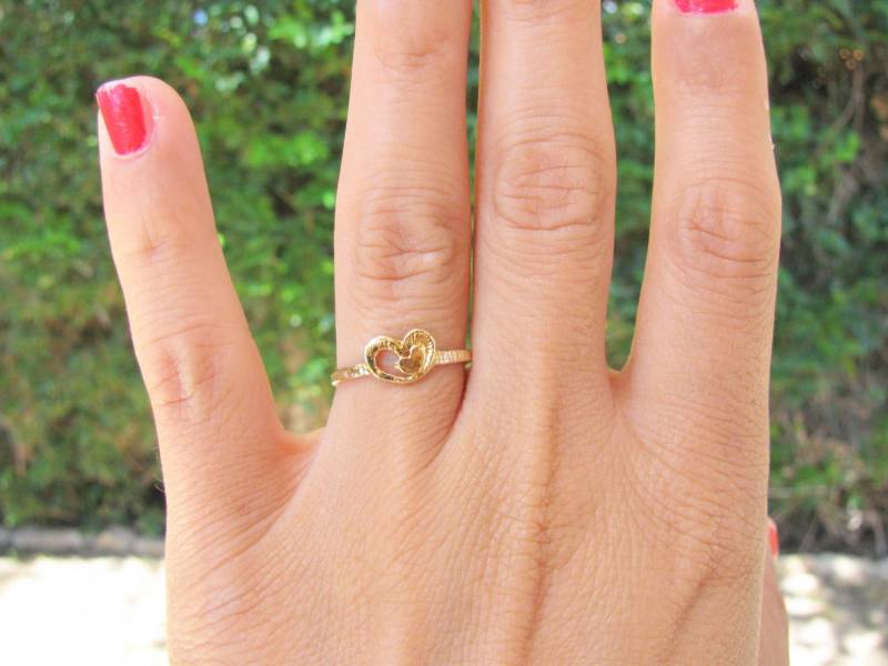 Herz Ring Gold Mutter Tochter Muttertagsschmuck Mama Doppelherzring Versprechensring Zart von MoonliDesigns