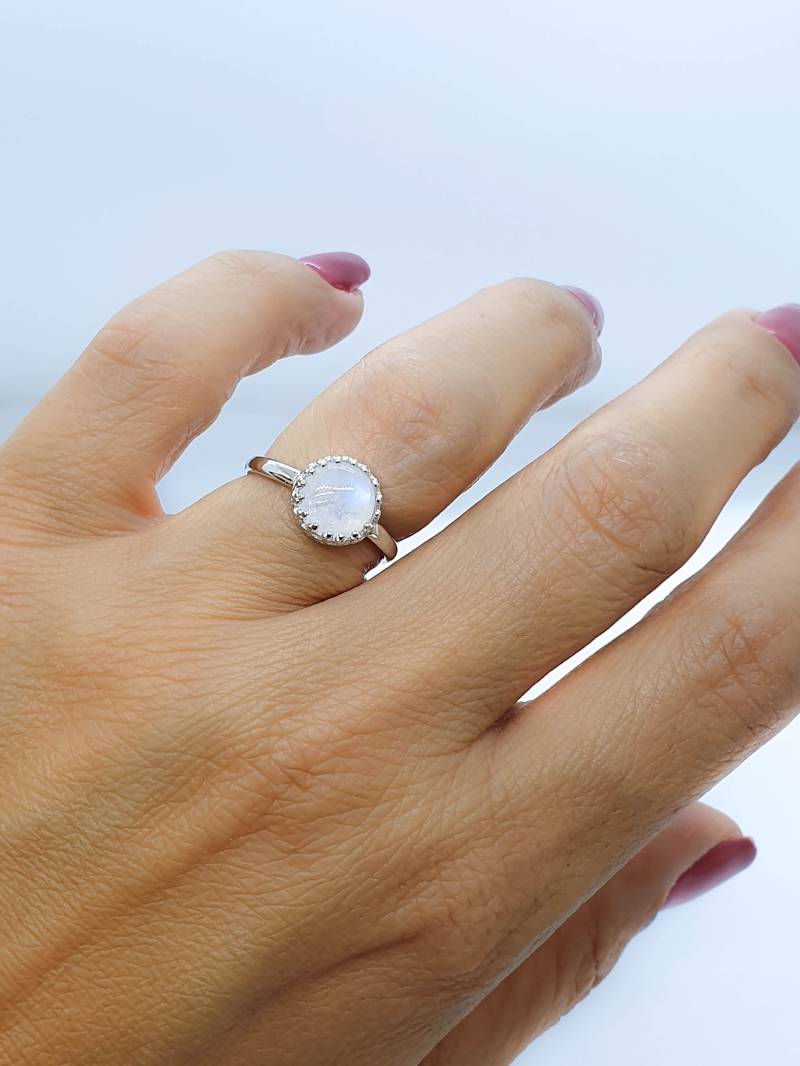 Mondstein Ring Sterling Silber, Natürlicher Regenbogen Ring, Juni Birthstone Edelstein Halbedelstein, Statement von MoonliDesigns