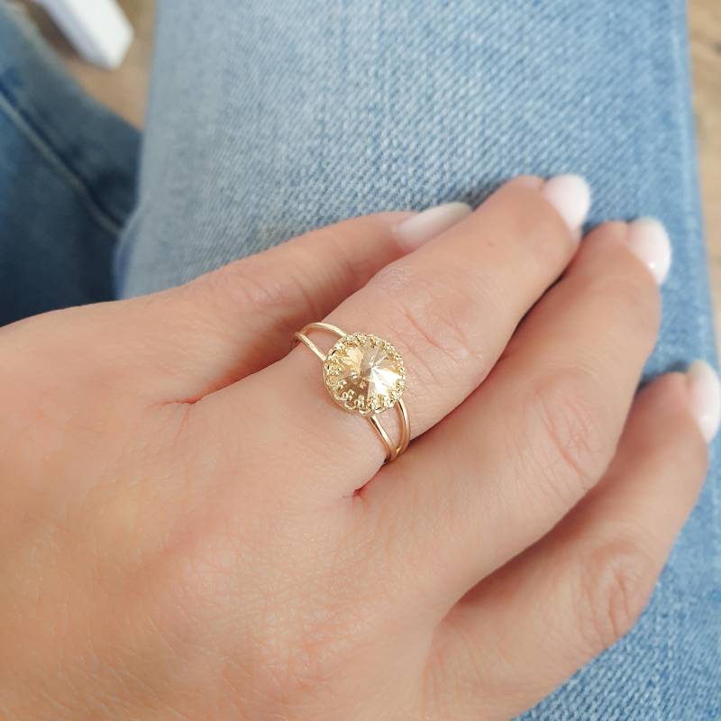 Topas Steinring, Champagner Kristallring, Gold-Silber-Ring Mit Gelbem Kristallstein, Cocktailring Prinzessin Set von MoonliDesigns