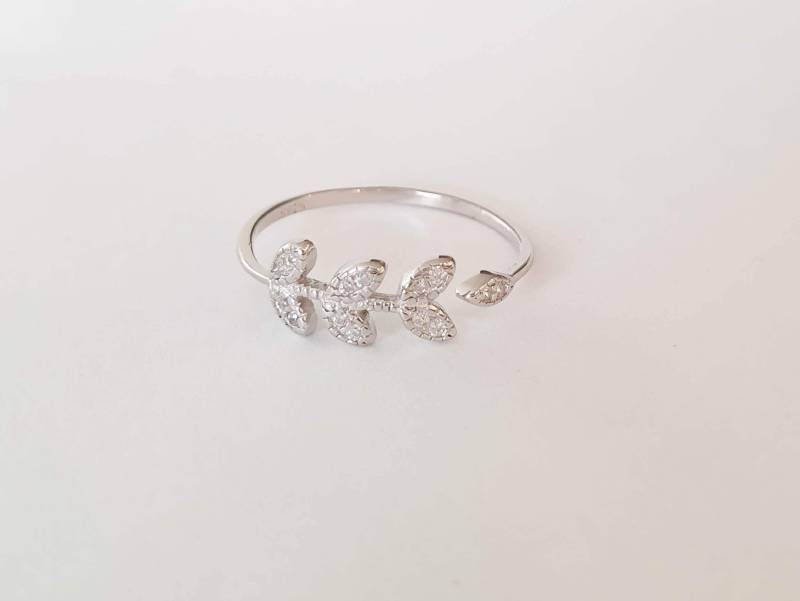 Verstellbarer Silberring - Laurel Leaf Zweig Ring Wrap Blatt Ring-Cz Blätter Ring-Offener Cz Ring-Winzige Diamanten Manschette von MoonliDesigns