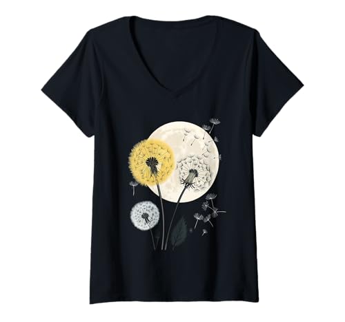 Damen Pusteblume Mondphasen Natur Botanische Blumenkunst T-Shirt mit V-Ausschnitt Damen Pusteblume Mondphasen Natur Botanische Blumenkunst T-Shirt mit V-Ausschnitt von Moonlight Designs