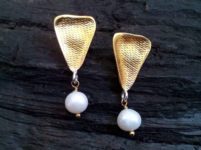 Goldohrringe Mit Perlen - Hochzeit Ohrringe Goldohrringe Mit Perlen - Hochzeit Ohrringe von MoonlightJewelArt