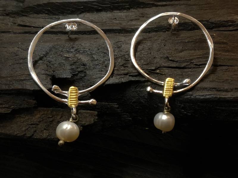 Silber Creolen Ohrringe Mit Echten Perlen Silber Creolen Ohrringe Mit Echten Perlen von MoonlightJewelArt
