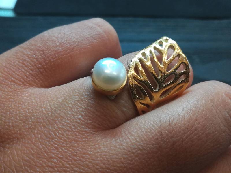 Silber Und Gold Ring Mit Perle Silber Und Gold Ring Mit Perle von MoonlightJewelArt