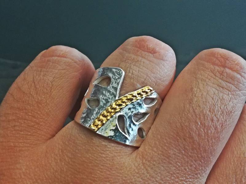 Silber Und Goldring Mit Chrysokoll Stein Silber Und Goldring Mit Chrysokoll Stein von MoonlightJewelArt