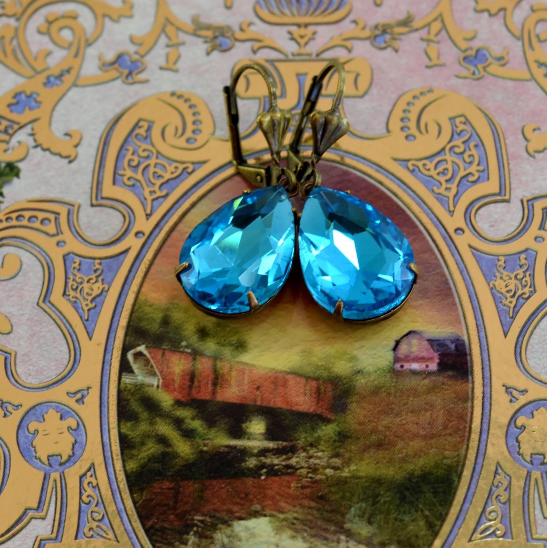 Blaue Strass Ohrringe, Blaue Kristall Glas Ohrringe, Teardrop Birne Vintage-Stil-Ohrringe, Rh 25 Blaue Strass Ohrringe, Blaue Kristall Glas Ohrringe, Teardrop Birne Vintage-Stil-Ohrringe, Rh 25 von MoonlightSprite