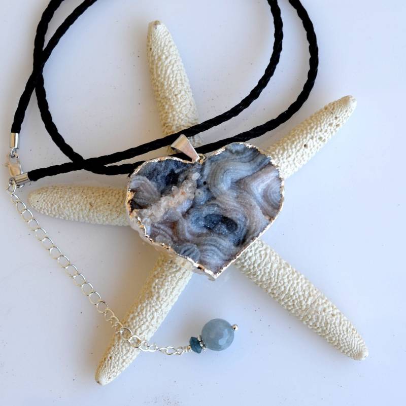 Galaxy Quarz Anhänger, Edelstein Herz Halskette, Druzy Kordel Ooak 442 von MoonlightSprite
