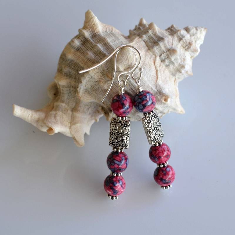 Jaspis Ohrringe, Blau Lila Edelstein Lange Ooak 309 von MoonlightSprite