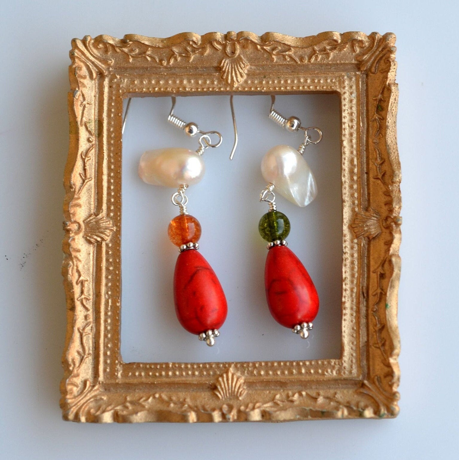 Perlenohrringe, Übereinstimmende Ohrringe, Howlite Süßwasser Perle Quarz Edelstein Ooak 92 Perlenohrringe, Übereinstimmende Ohrringe, Howlite Süßwasser Perle Quarz Edelstein Ooak 92 von MoonlightSprite