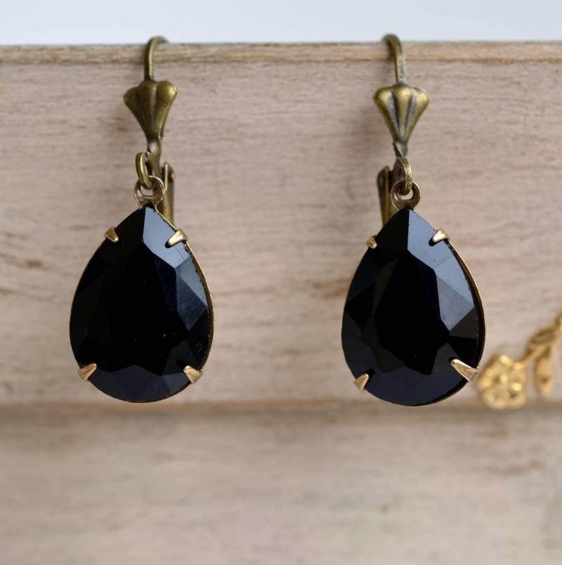 Schwarze Strass Ohrringe, Kristallglas Tropfen Vintage Stil Rh 30 Schwarze Strass Ohrringe, Kristallglas Tropfen Vintage Stil Rh 30 von MoonlightSprite