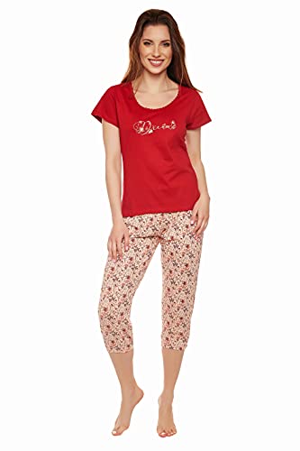 Moonline moderner und bequemer Damen Capri-Pyjama, aus 100% weicher Baumwolle, Capri-rot, Gr. M von Selente