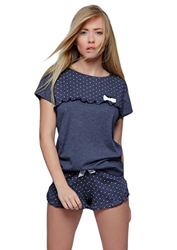 Selente Moderner und bequemer Damen Pyjama/Shorty, mit weicher Baumwolle, Blau-Punkte, Gr. L von Selente