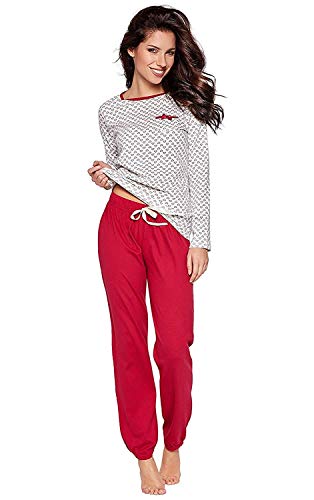 Moonline moderner und bequemer Damen Schlafanzug/Capri-Pyjama/Shorty, mit weicher Baumwolle, Verschiedene Modelle (XL, Creme-rot-Herzchen) von Selente