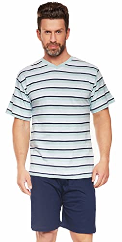 Moonline modernes und bequemes Herren Shorty, aus 100% weicher Baumwolle, grün-Marine-gestreift, Gr. XL von Selente