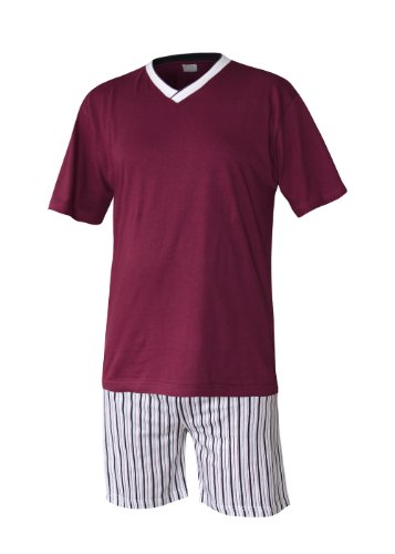 Moonline nightwear Herren Schlafanzug kurz aus 100% Baumwolle Herrenschlafanzug Kurzer Schlafanzug Shorty Pyjama kurz Nachtwäsche für Herren Weinrot XL von Moonline nightwear