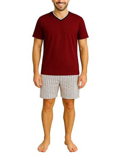 Moonline nightwear Herren Pyjama kurz Set 100% Baumwolle Sommer Nachtwäsche Schlafanzug mit V-Ausschnitt T-Shirt & Shorts atmungsaktiv bequem Größen M - 3XL von Moonline nightwear