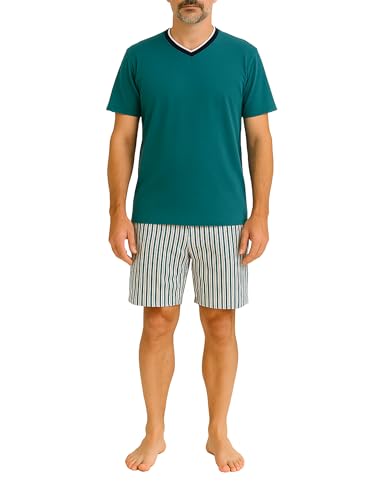 Moonline nightwear Herren Pyjama kurz Set 100% Baumwolle Sommer Nachtwäsche Schlafanzug mit V-Ausschnitt T-Shirt & Shorts atmungsaktiv bequem Größen M - 3XL von Moonline nightwear