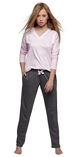 Selente Stillvoller Baumwoll-Pyjama Schlafanzug Hausanzug aus feinem Langarm T-Shirt und bequemer Hose, Rosa, Gr. S (36) von Selente