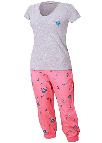 Schlafanzug kurz Caprihose Damen Pyjama Damen Nachthemd aus 100% Baumwolle softweich Gr. S M L XL (L/44-46, Grau) von Moonline nightwear
