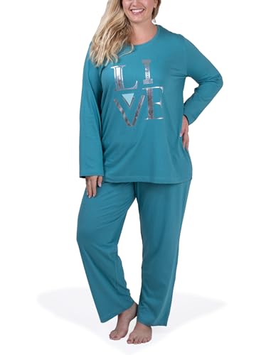 Moonline Damen Schlafanzug in großen Größen (Übergröße XL - 5XL), Farbe:Petrol, Größe:48-50 von Moonline