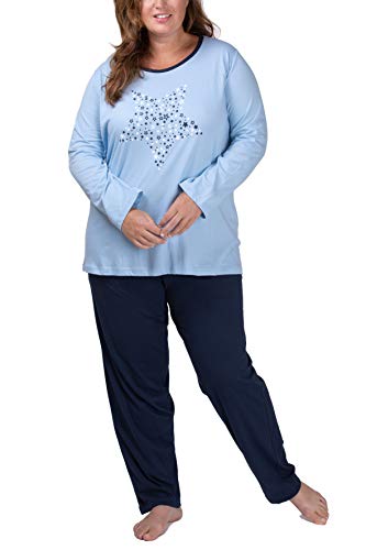 Moonline Damen Schlafanzug in großen Größen (Übergröße XL - 4XL) mit Motivdruck 'Dreams Come True Plus, Farbe:hell blau, Größe:48-50 von Moonline