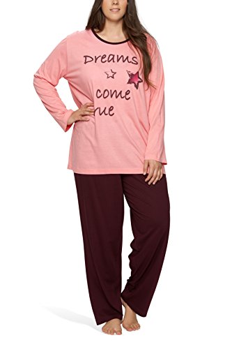 Moonline Damen Schlafanzug in großen Größen (Übergröße XL - 4XL) mit Motivdruck 'Dreams Come True Plus, Farbe:rosa, Größe:60-62 von Moonline