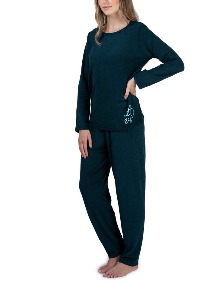 Moonline Pyjama Damen Frottee-Schlafanzug mit Motivdruck von Moonline