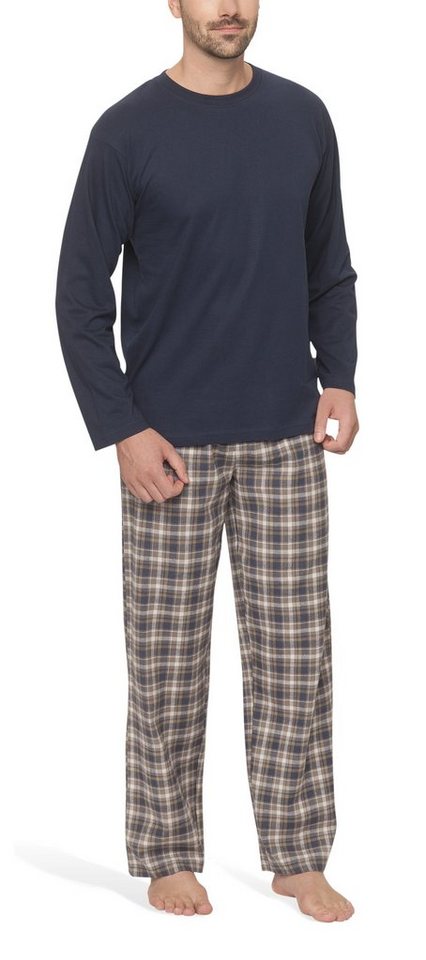 Moonline Pyjama Herren Schlafanzug mit Flanellhose von Moonline