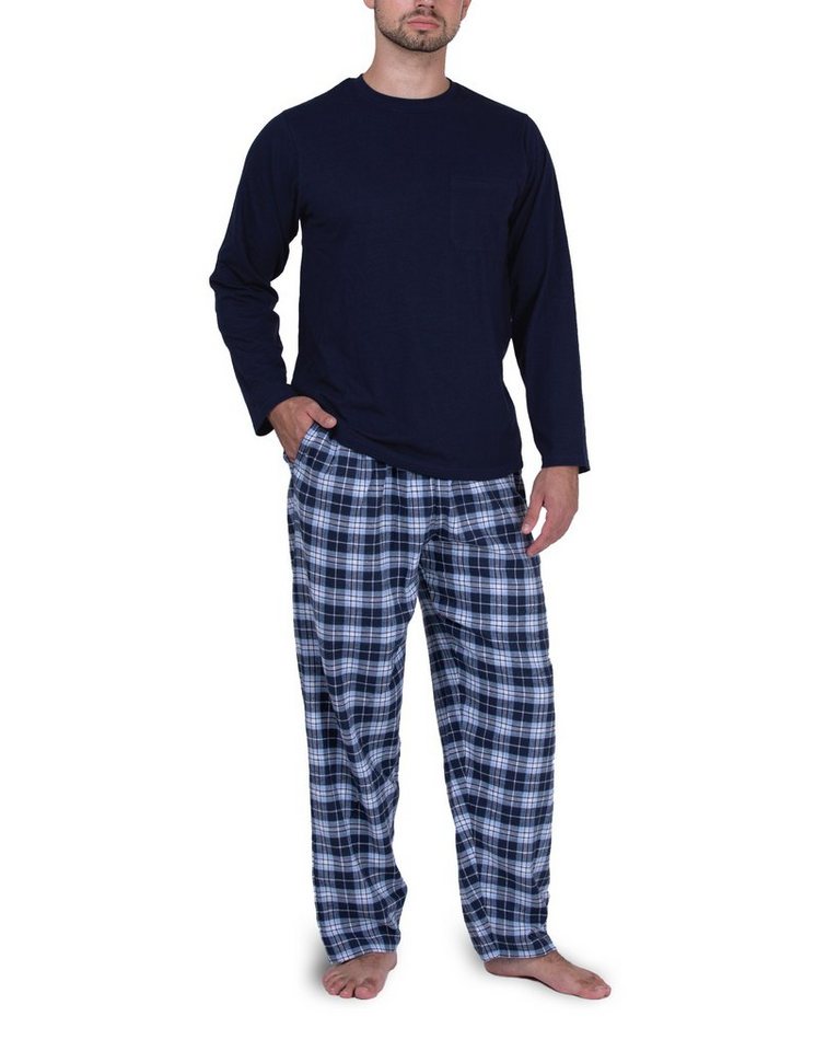 Moonline Pyjama Herren Schlafanzug mit Flanellhose von Moonline