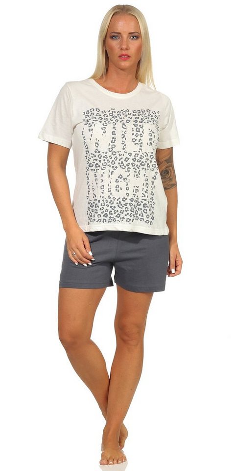 Moonline Schlafanzug Kurzer Damen Pyjama Schlafanzug Shorty Shortie Kurzarm 100% Baumwolle atmungsaktiv, kurze Form von Moonline