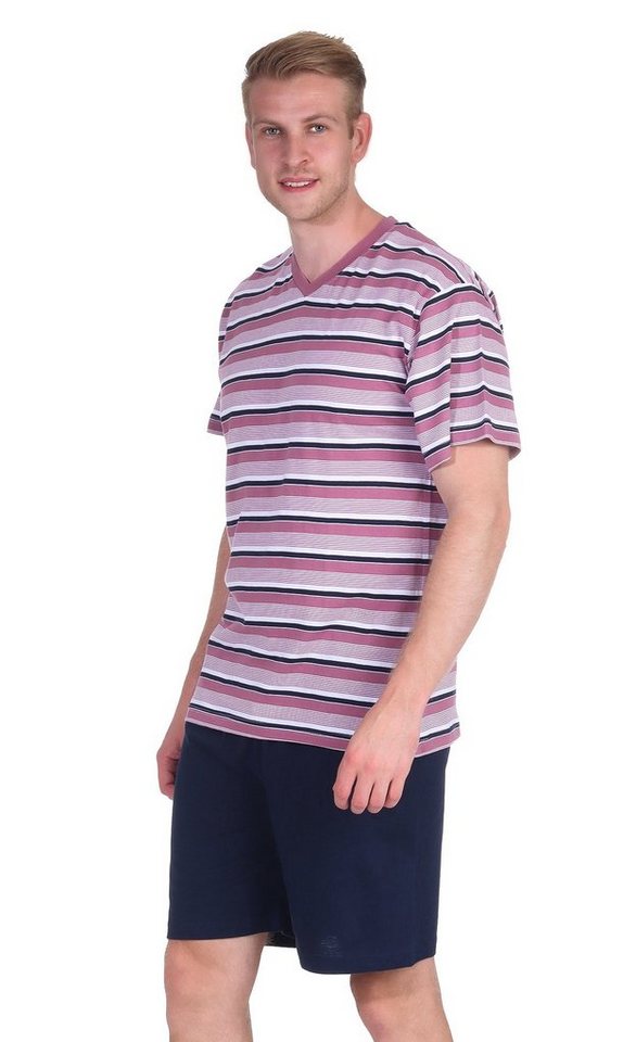Moonline Shorty Herren Pyjama kurzer Schlafanzug Shorty Baumwolle V-Ausschnitt bunt Single-Jersey von Moonline