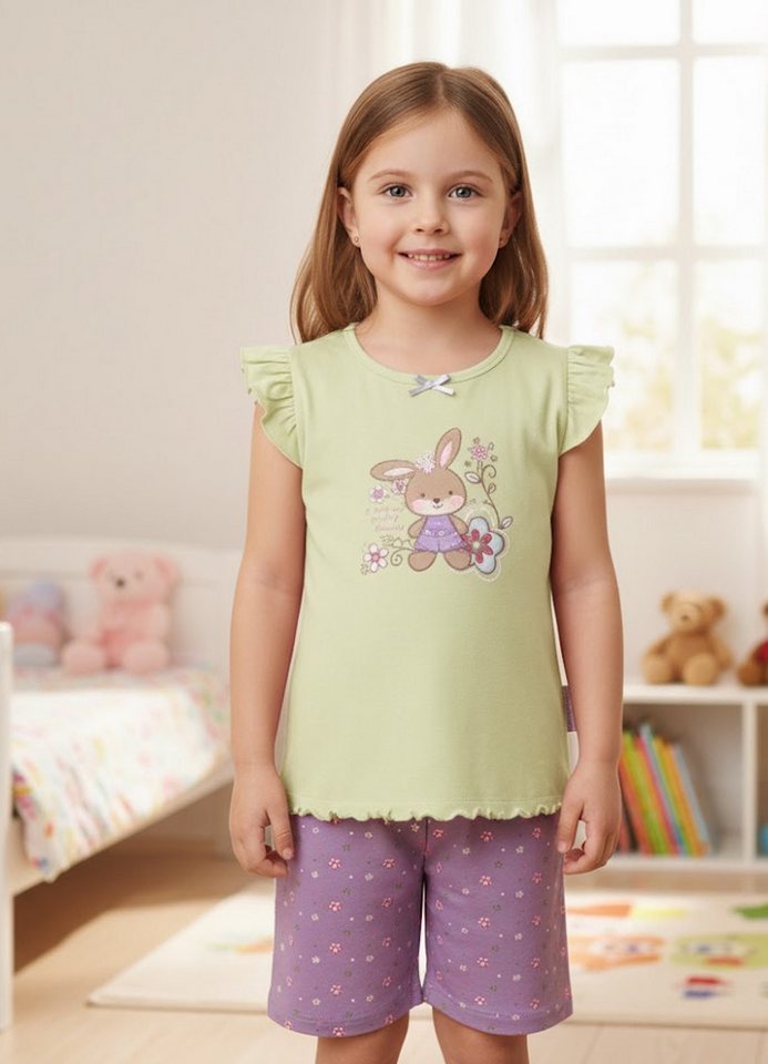Moonline Shorty Kurzer Kinder Schlafanzug Shorty Pyjama Kurzarm Nachthemd 100 Baumwoll (Set, 2 tlg) kurze Form aus Baumwolle von Moonline