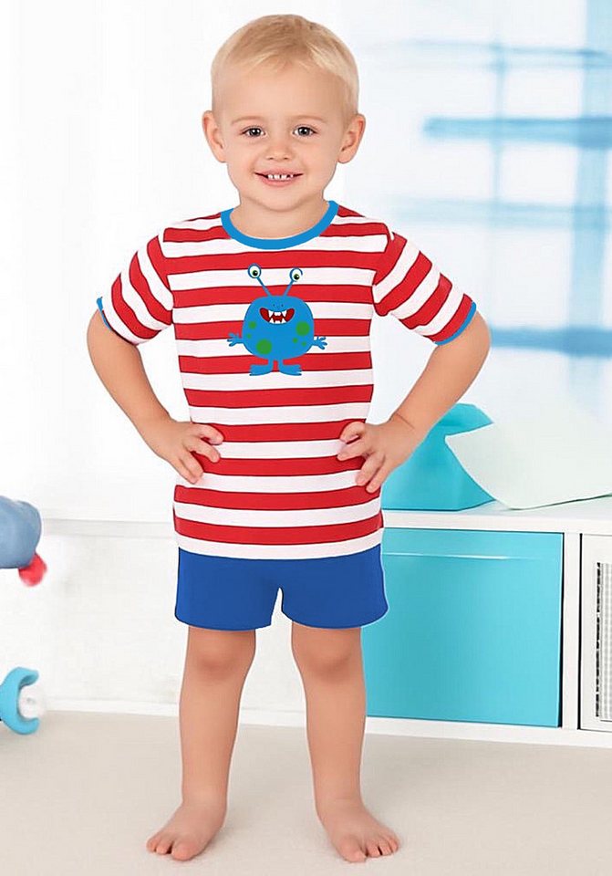 Moonline Shorty Kurzer Kinder Schlafanzug Shorty Pyjama Kurzarm Nachthemd 100 Baumwoll (Set, 2 tlg) kurze Form aus Baumwolle von Moonline