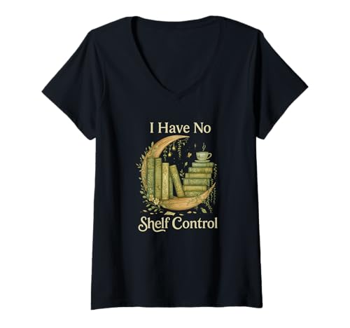 Damen I Have No Shelf Control Moon Books Cottagecore T-Shirt mit V-Ausschnitt von Moonlit Book Nook Co.