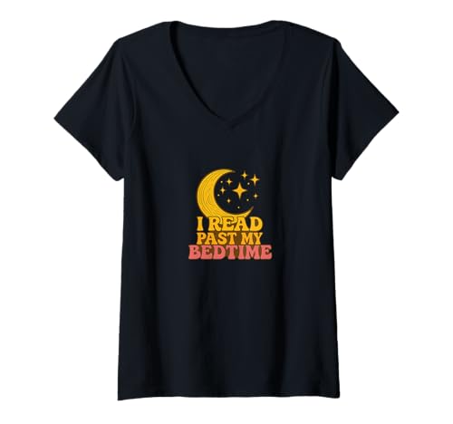 Damen Ich lese nach Meinem Schlafengehen Crescent Moon Bookish Night Reader T-Shirt mit V-Ausschnitt von Moonlit Marginalia Studio