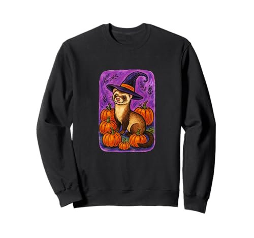 Halloween Hexe Frettchen Kürbis Patch Magic Sweatshirt von Moonlit Mischief Den Art