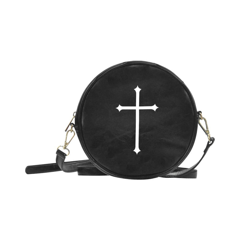 Gothic Cross Runde Pu Leder Messenger Bag von MoonlitAlternative