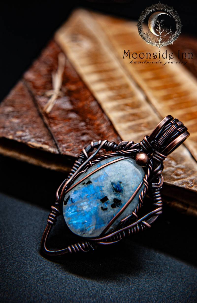 Handgemachter Kupferdraht Gewickelt Mondstein Anhänger Halskette Heilstein Geschenk von MoonsideInn