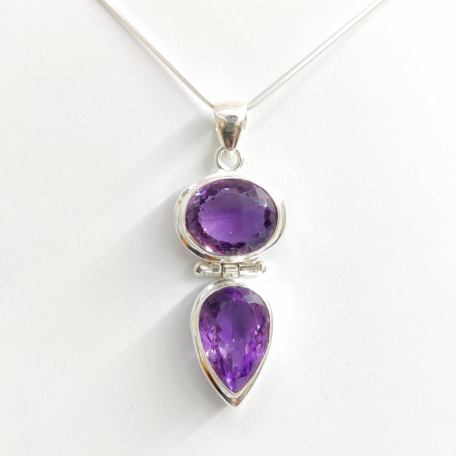 Amethyst Edelstein Anhänger 925 Sterling Silber Handgemacht Schmuck Halskette Lila von Moonstoneringstore