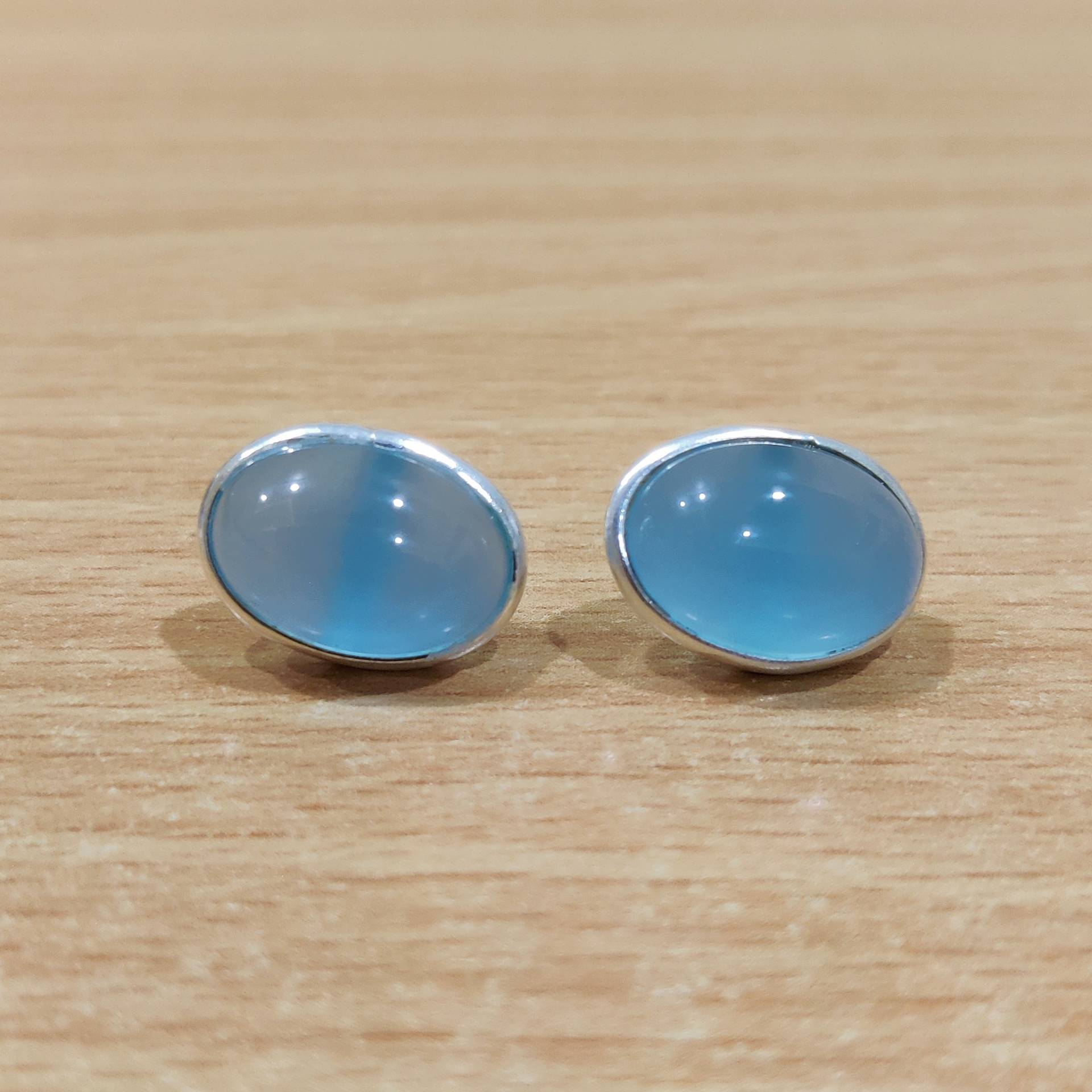 Aqua Chalcedon Edelstein 925 Sterling Silber Ohrstecker, Handgemachte Ohrstecker Für Valentinstag, Ohrringe Geschenk, Blaue Stein von Moonstoneringstore