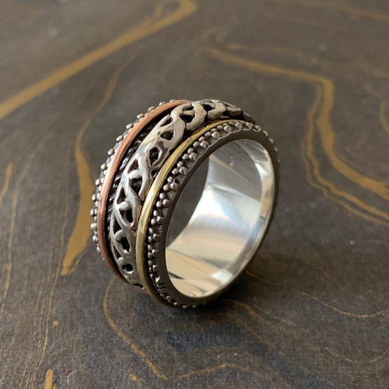 Beliebte Spinner Ring-925 Sterling Silber-Multi Spins Ring-Fidget Ring-Angst Ring-Handmade Ring-Daumen Ring-Stress Ring-Bester Ring Für Geschenk von Moonstoneringstore