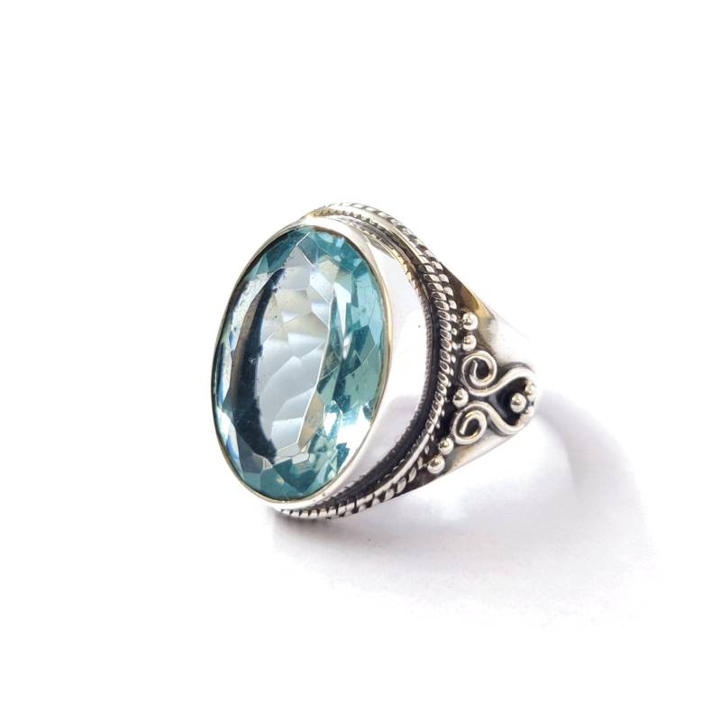 Blauer Topas Edelstein 925 Sterling Silber Ring, Handgemachter Verlobungsring, Frauen Reiner Ring Für Geschenk von Moonstoneringstore