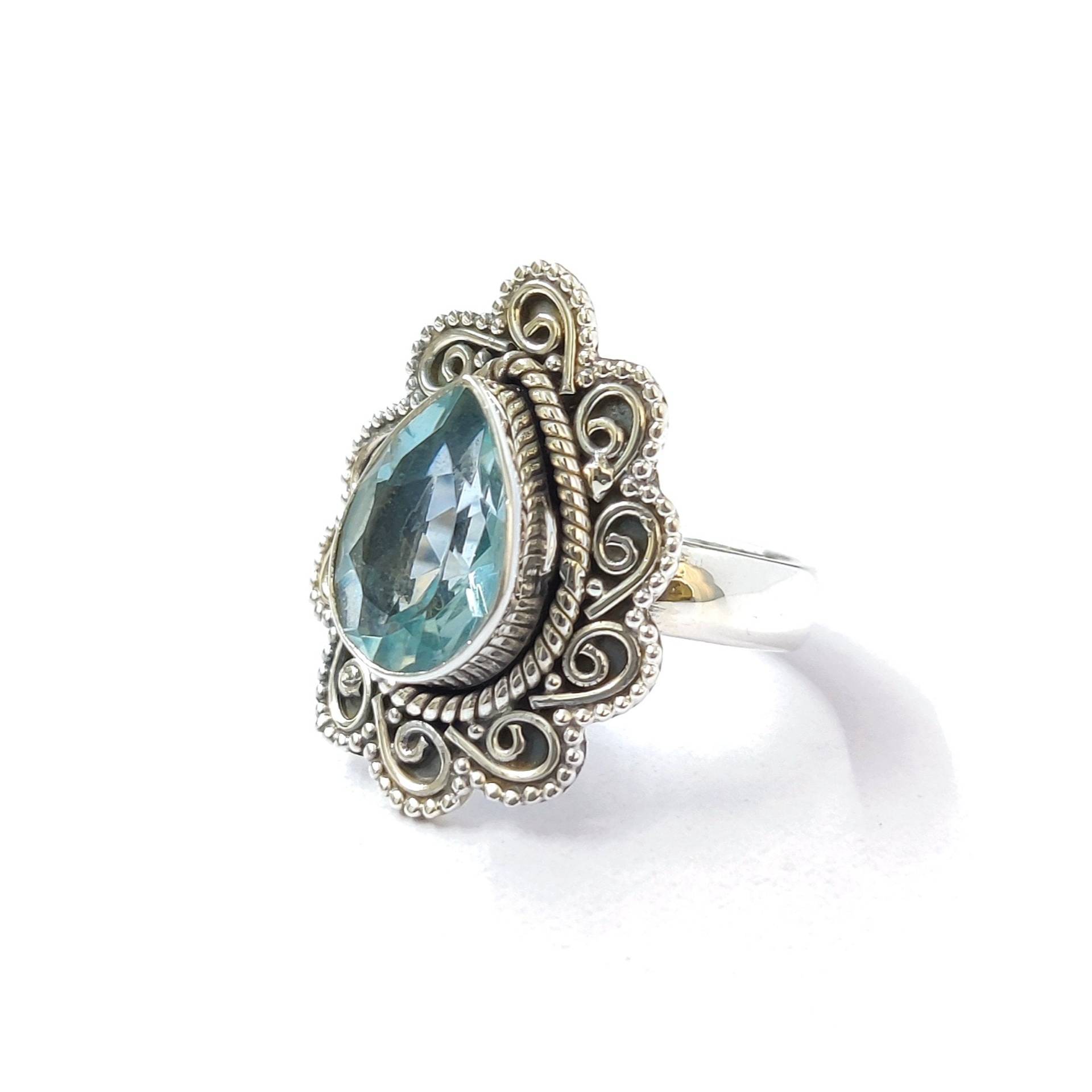 Blautopas Edelstein 925 Sterling Silber Ring Frauen Ehering Schöne Wedding Jewelry Vintage Silver von Moonstoneringstore