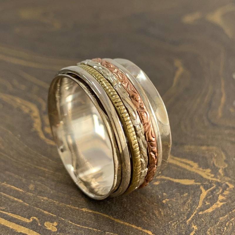 Designer Spinner Ring 925 Sterling Silber Fidget Angst Handgemachter Multi Spins Ring-Daumen Halloween Ring, Decor von Moonstoneringstore
