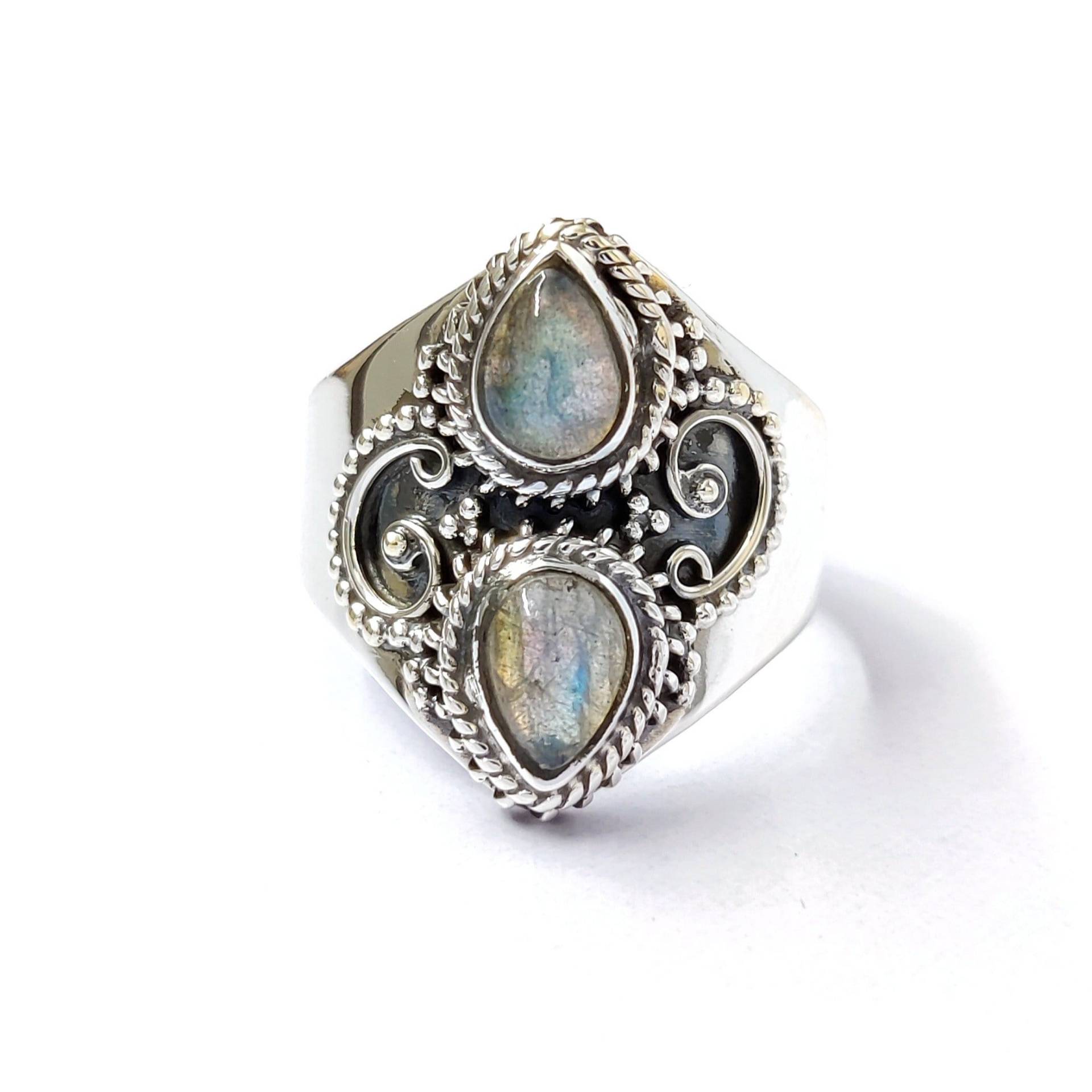 Labradorit Boho Ring, 925 Sterling Silber Attraktiver Handgemachter Blauer Stein Ring Für Geschenk, Designer Geschenk Sie von Moonstoneringstore