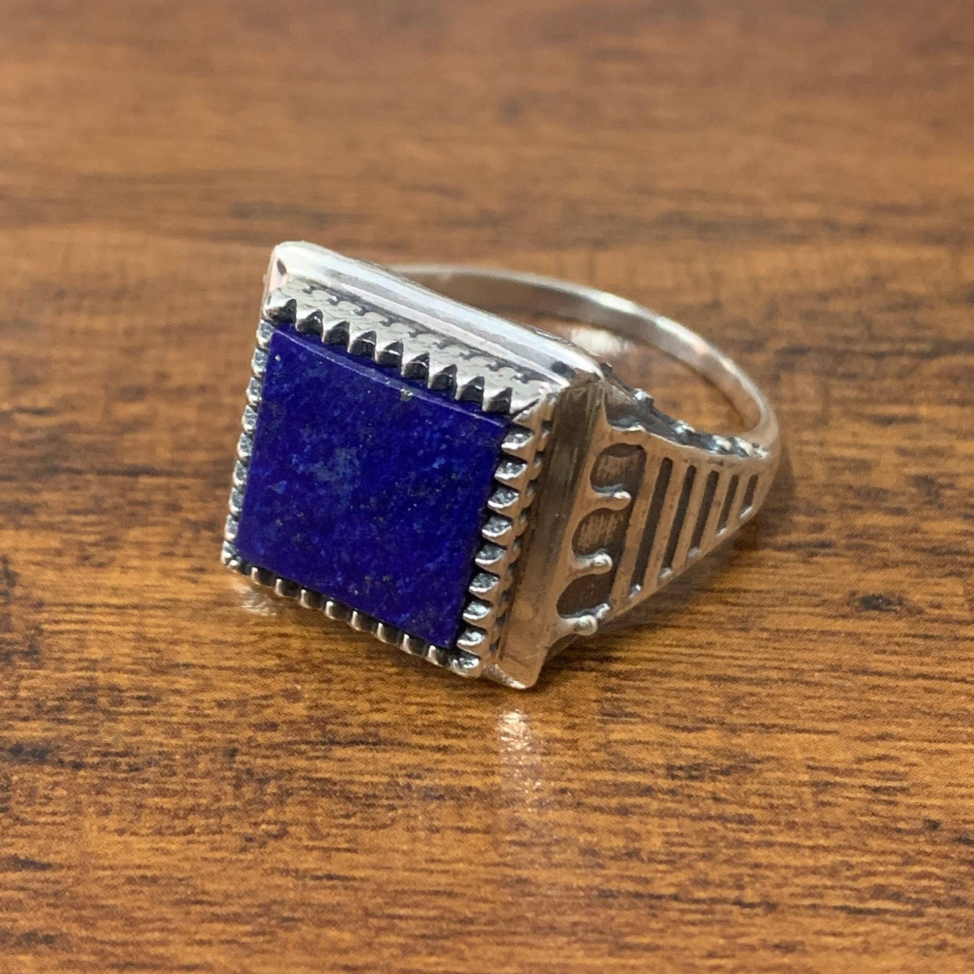 Lapislazuli Edelstein 925 Sterling Silber Herrenring, Silberschmuck Ringe Für Valentinstag, Hochzeit, Handgemachte Silberringe von Moonstoneringstore