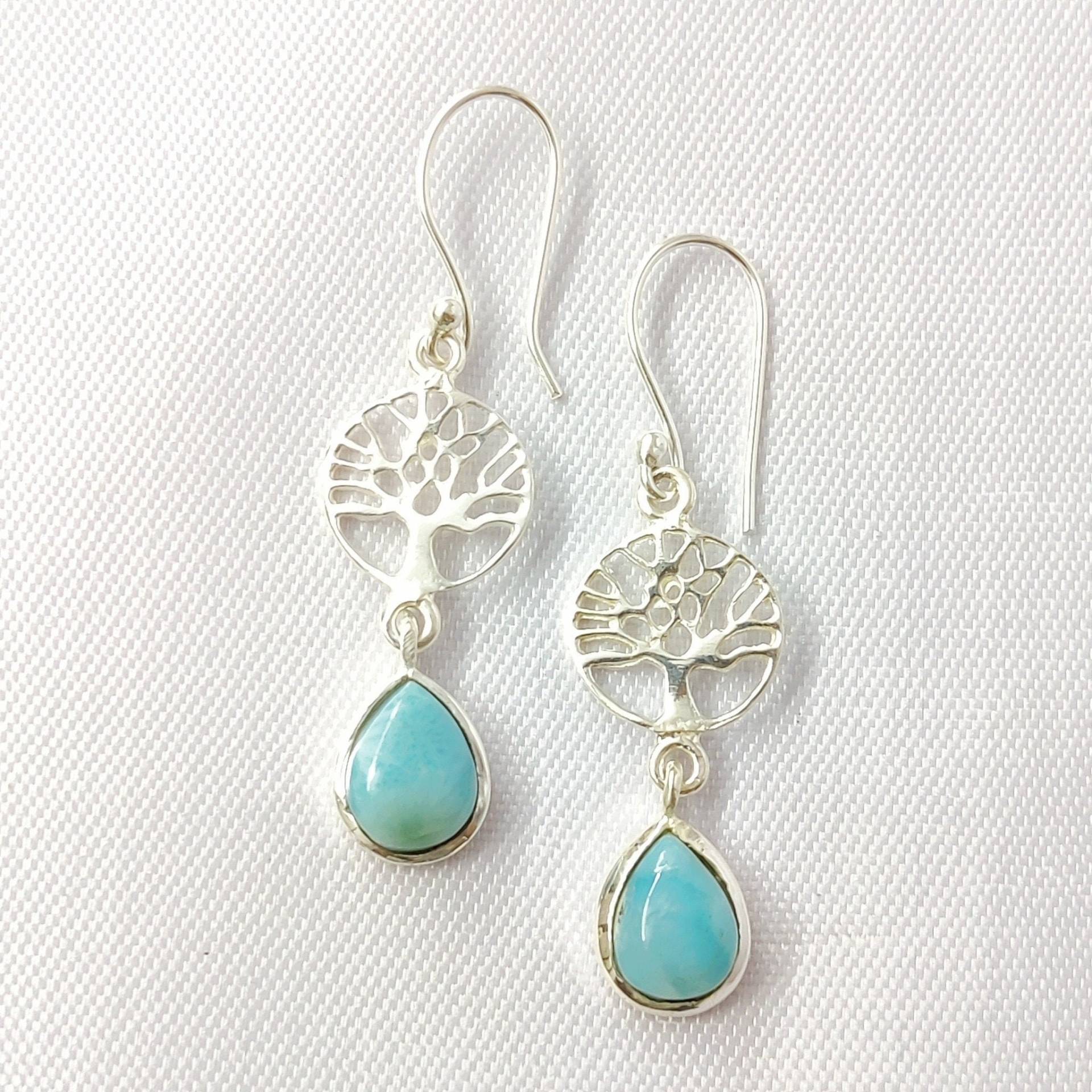 Larimar Ohrring-925 Sterling Silber-Zierliche Ohrring-Ohrring Für Geschenk-Frauen Ohrring-Statement Ohrring-Handmade Silber Ohrring-Sorge Ohrring von Moonstoneringstore