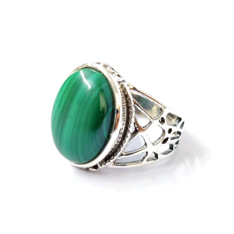 Malachit Silber Ring-925 Sterling Silber-Designer Ring-Handgemachter Ring-Schutzstein-Kraftvoller Stein-Grüner Stein-Gestempelter Ring-Neustes Design von Moonstoneringstore